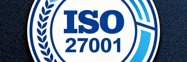 ISO 27001信息安全管理体系认证标志，蓝白配色徽章